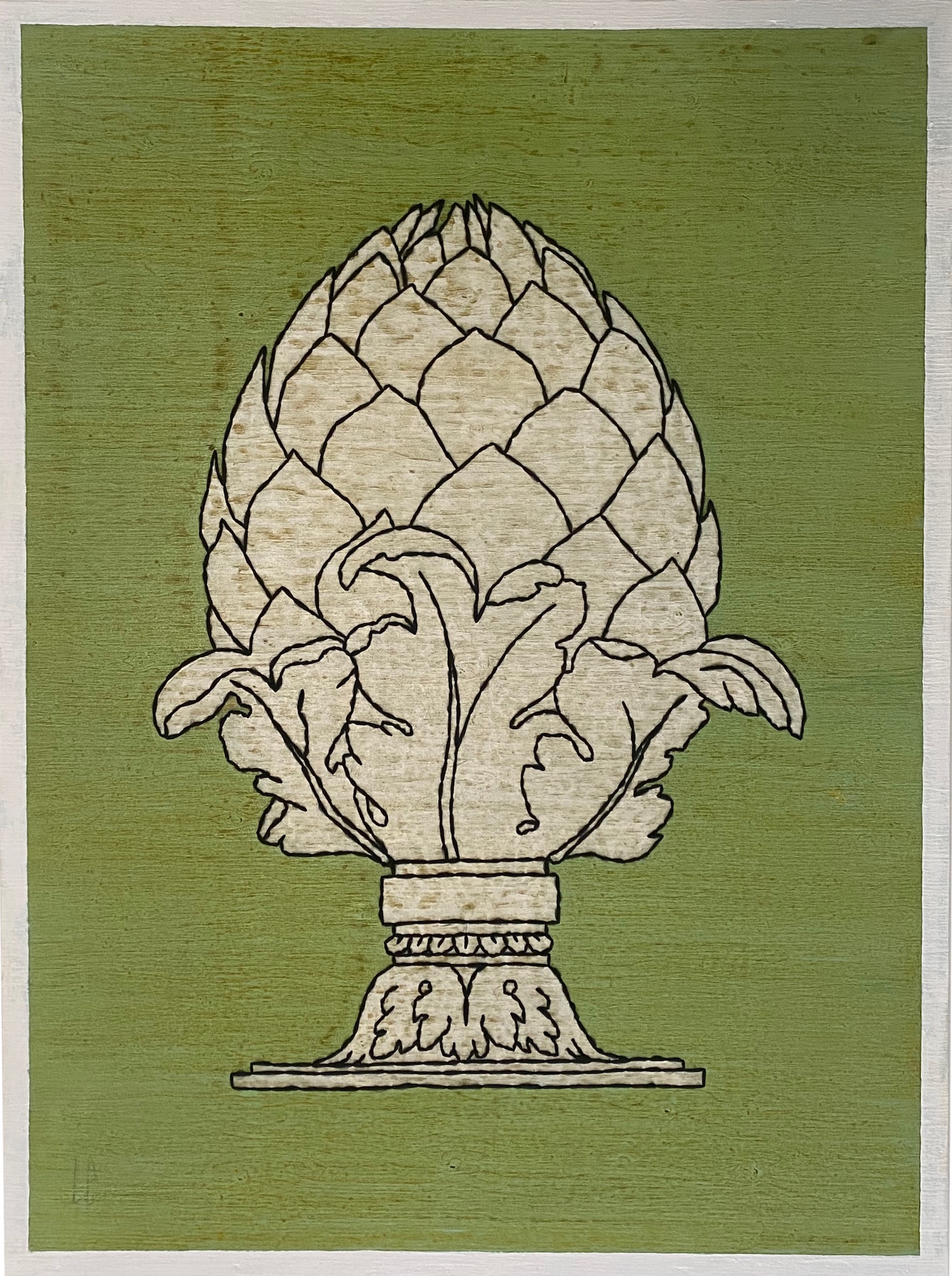 Une pomme de pin à pied d&rsquo;acanthe